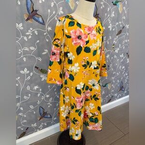 NWOT Old Navy Floral Mustard Yellow Dress Girl Size Girl L 10/12